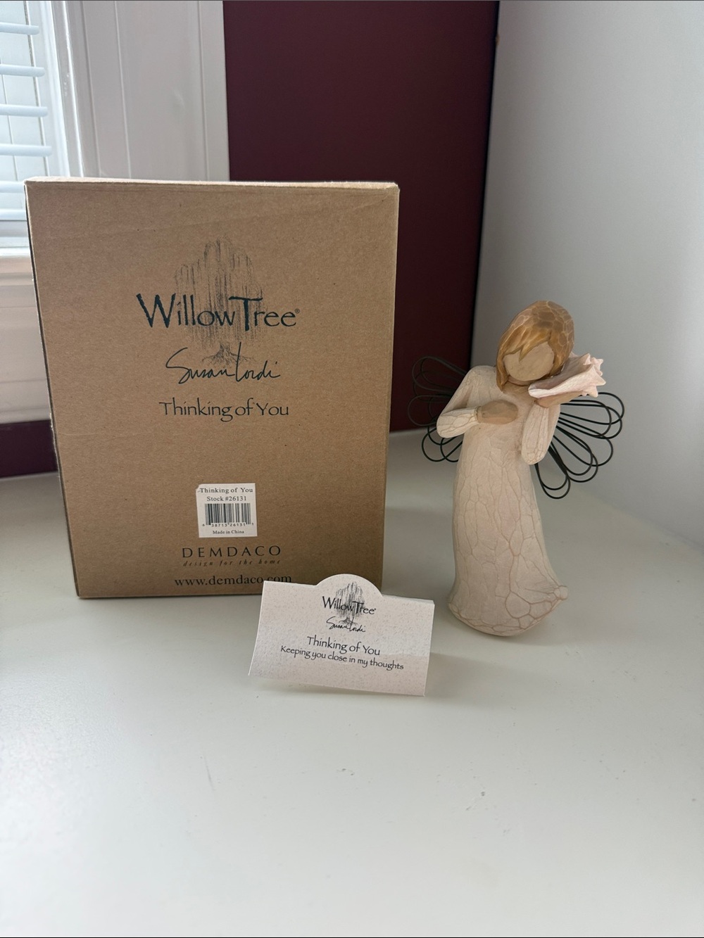 Willow Tree Thinking of You Angel Figurine - Cream, Brown, Black